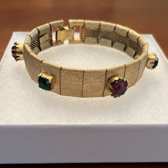 Vintage Act II Gold Tone Jeweled Bracelet - Picture 2 of 9